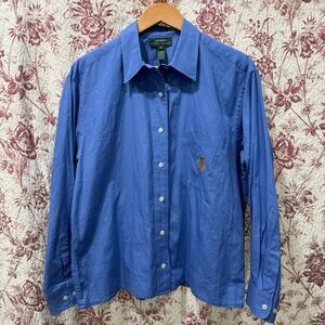 Lauren Ralph Lauren Blue Button-Up Shirt w/ Crest Embroidery Size 14